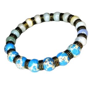 Blue Sea Sediment Jasper And Multicolored Amazonite Beaded Stretch Bracelet